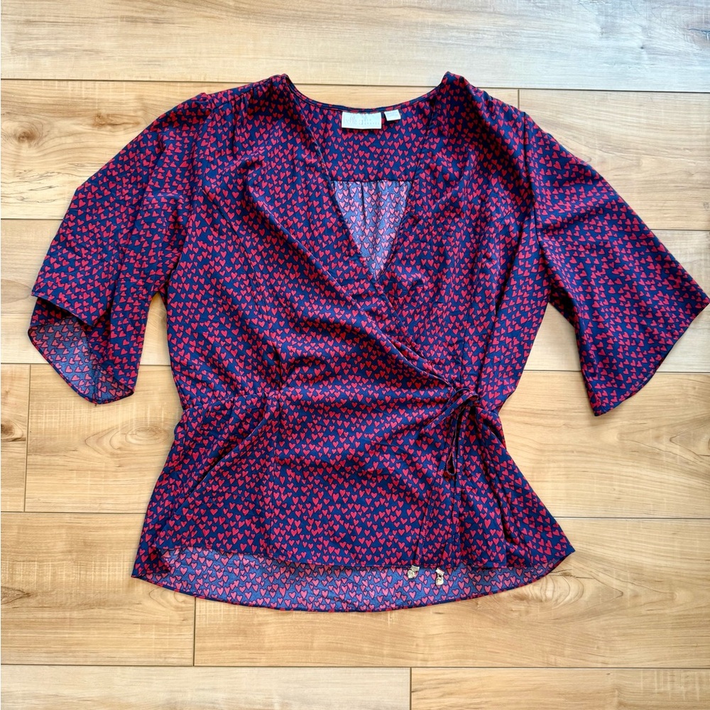Belle by Kim Gravel Red and Blue Patterned Blouse